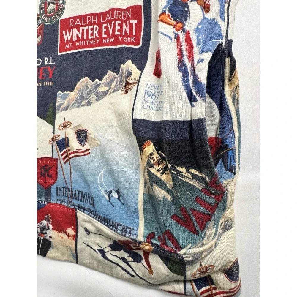 Polo Ralph Lauren Ski Patchwork Fleece Hoodie Men M $298 Ski Graphics